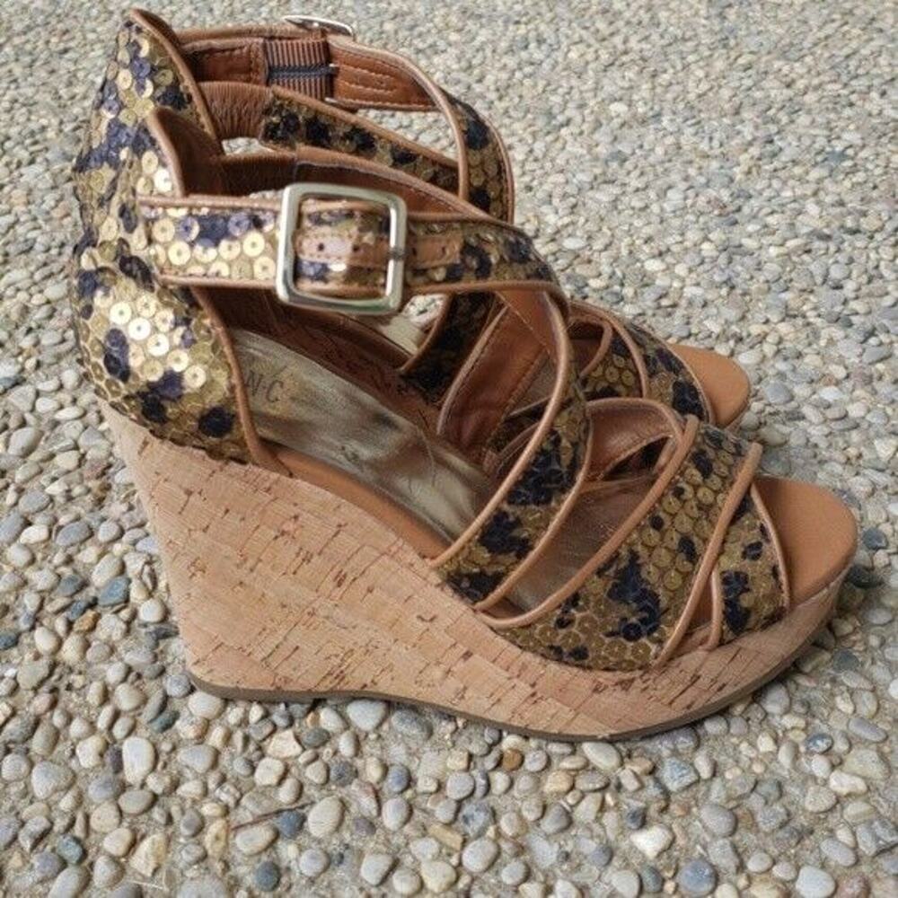 INC International Concepts Bronze Sequin Wedges Size 5.5